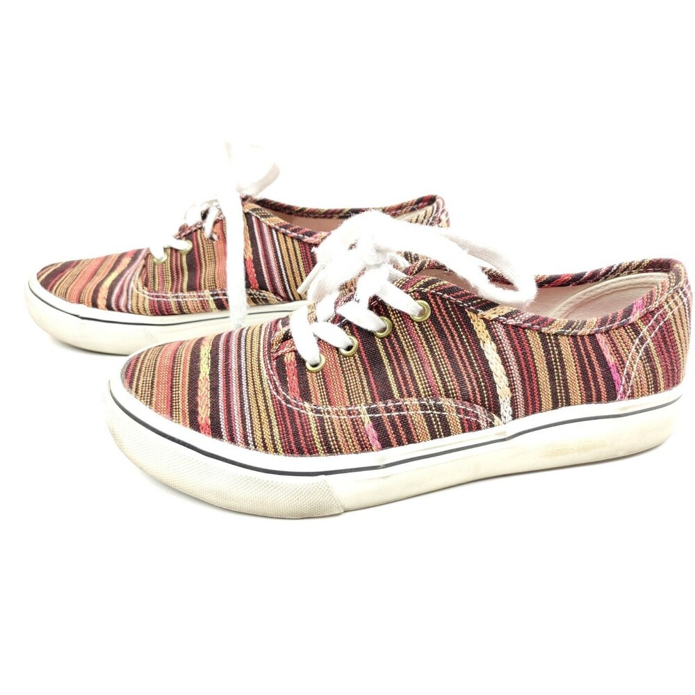 AIRWALK Womens 7 M TIE Multi Stripe shoes skate boat sneaker Reds Browns